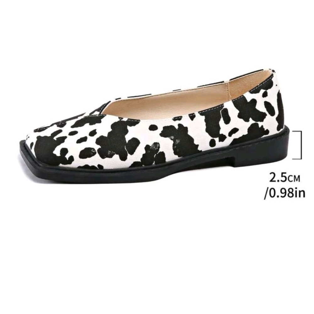 NEW COW PRINT PATENT LEATHER SQUARE TOE FLAT LOAFERS - Picture 9 of 9